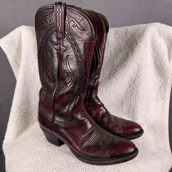 Lucchese Mens Cowboy Boots Size 9D Classics Black Cherry L6630 USA Riding Heel